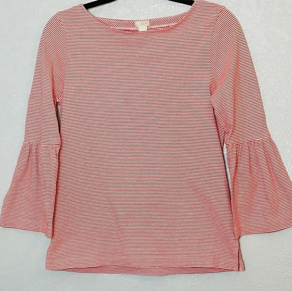 J. Crew Tops - J.Crew red/white stripe bell sleeve top